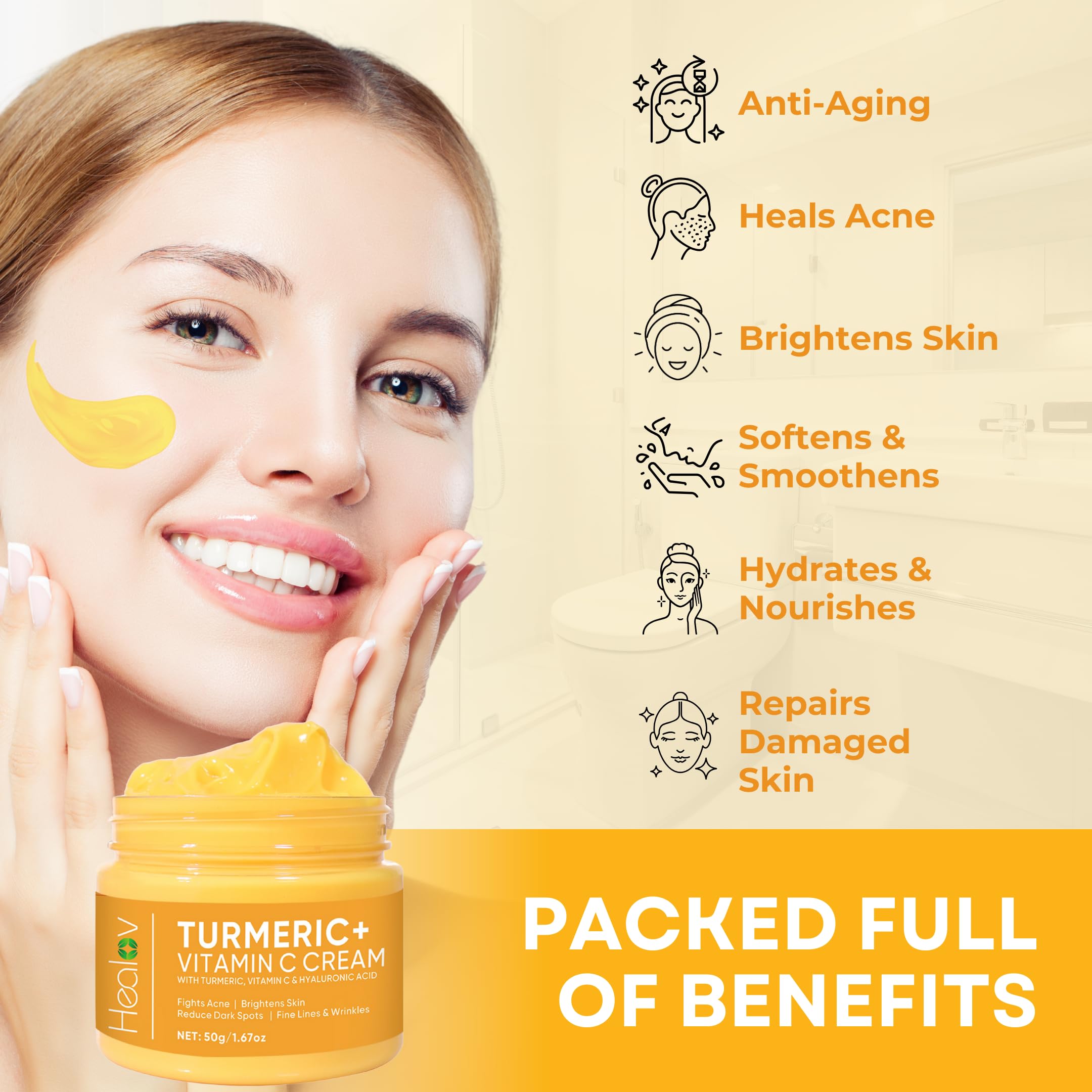 Turmeric Face Cream for Face & Body - All Natural Turmeric Skin Brightening Lotion - Cleanses Skin, Fights Acne, Evens Tone, Fades Scars, Sun Damage, & Age Spots - Pure Turmeric Cream with Vitamin C